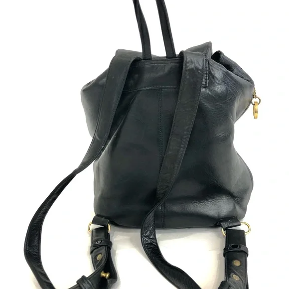 Black Leather Backpack with Gold Hardware - Picture 2 of 4